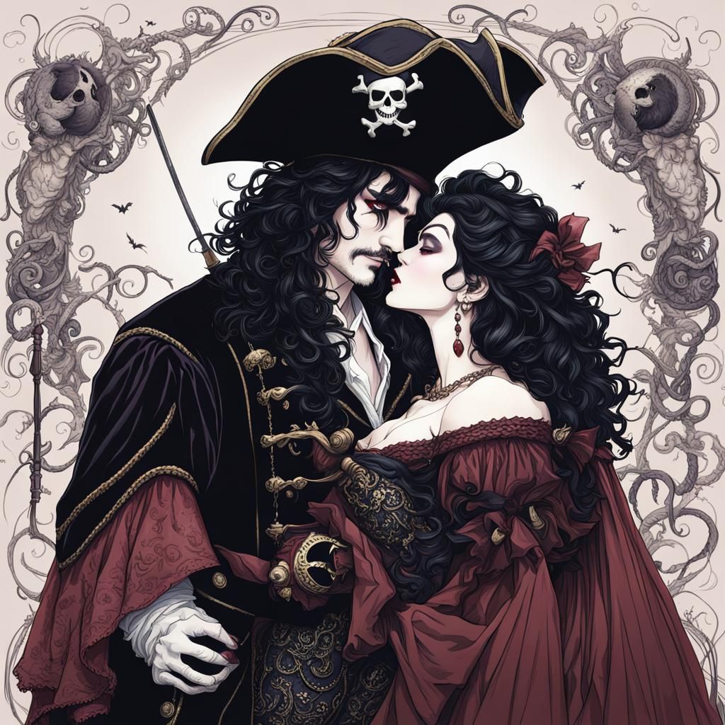 Goth Vampire Queen and Pirate King Kissing
