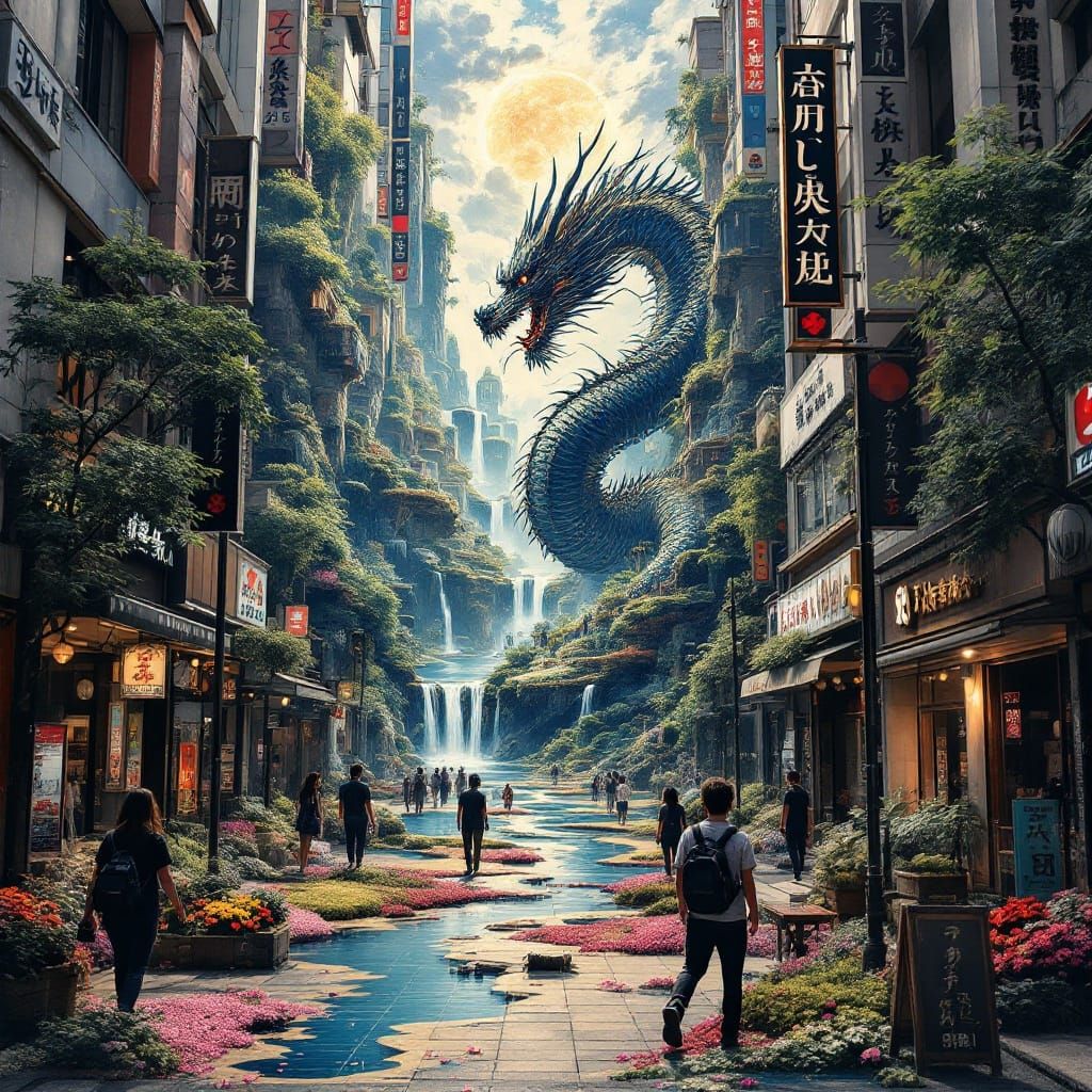 Optical Illusion Dragon Street Art in Japan