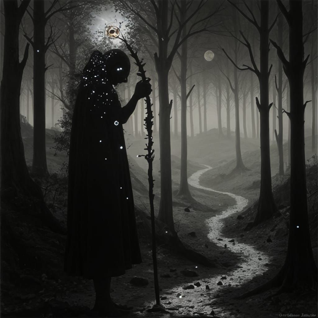 Surreal Prince Rides Under Moonlit Castle Trees in a Dark Fa...