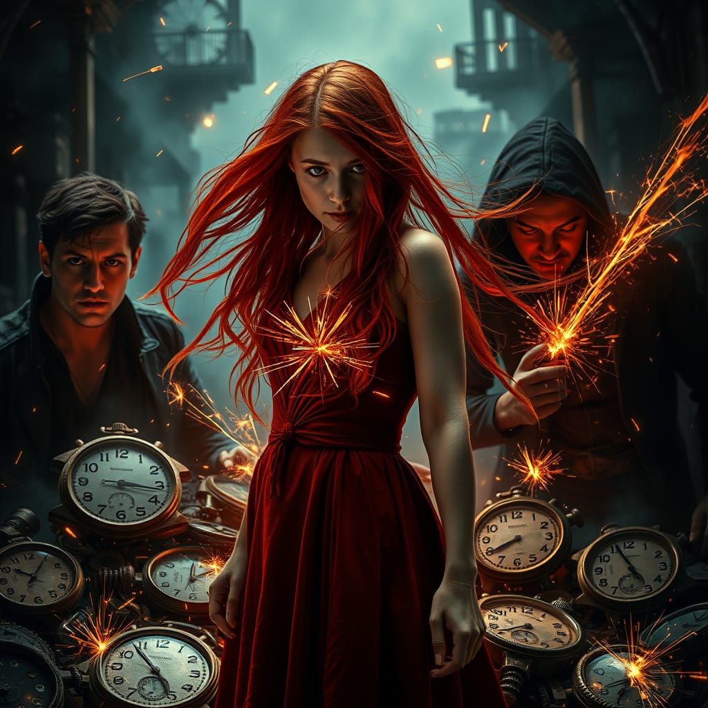 Red-Haired Spark Magician in Post-Apocalyptic Scene