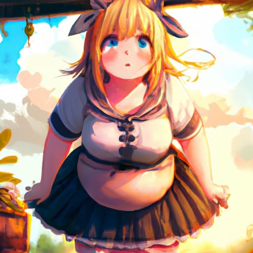 Anime Girl with Massive Belly Gaining Weight