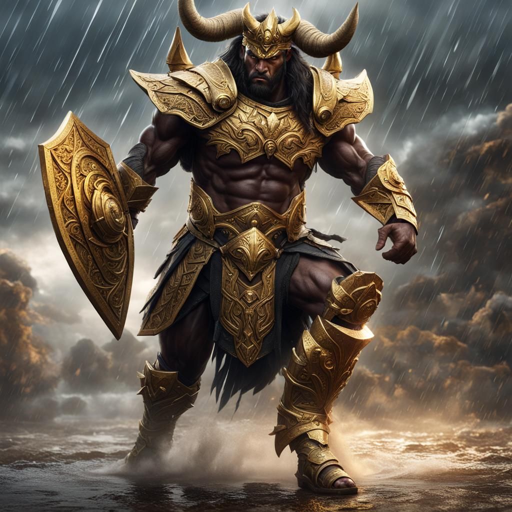 Furious Armored Minotaur in Fantasycore Style