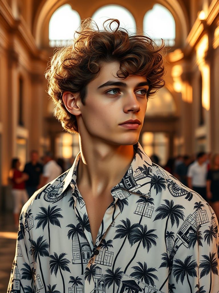 Chiseled Male Model in Elegant Grand Space