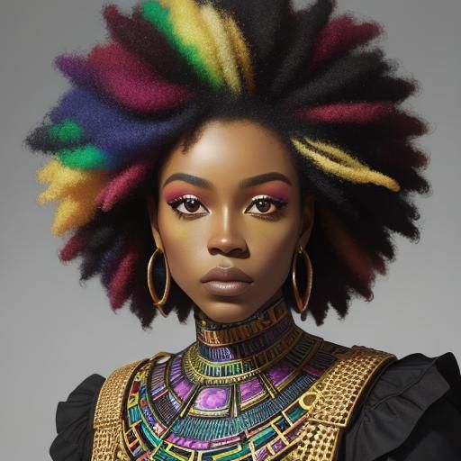 Afrofuturism Portrait: Rainbow Hair Impasto Oil Painting