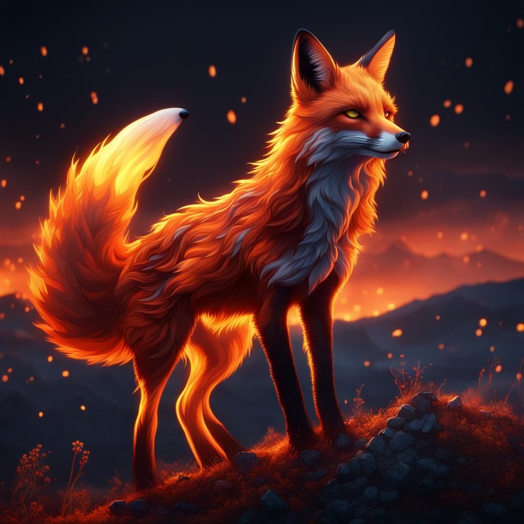 Fiery Fox on a Hilltop: Fantasy Concept Art