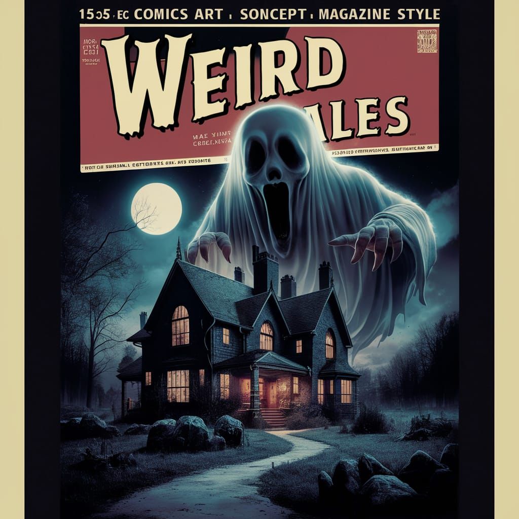 1950s EC comics style magazine  cover for "Weird Tales" feat...