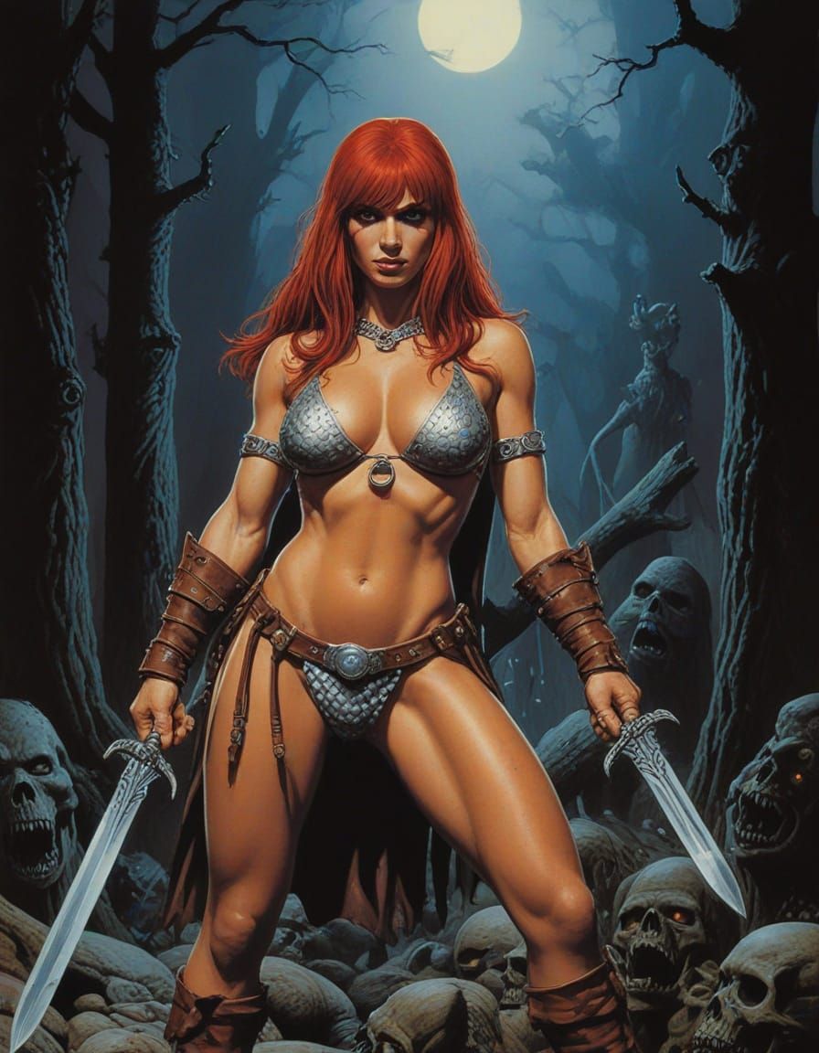 Dark Fantasy Red Sonja Portrait in Medieval Armor