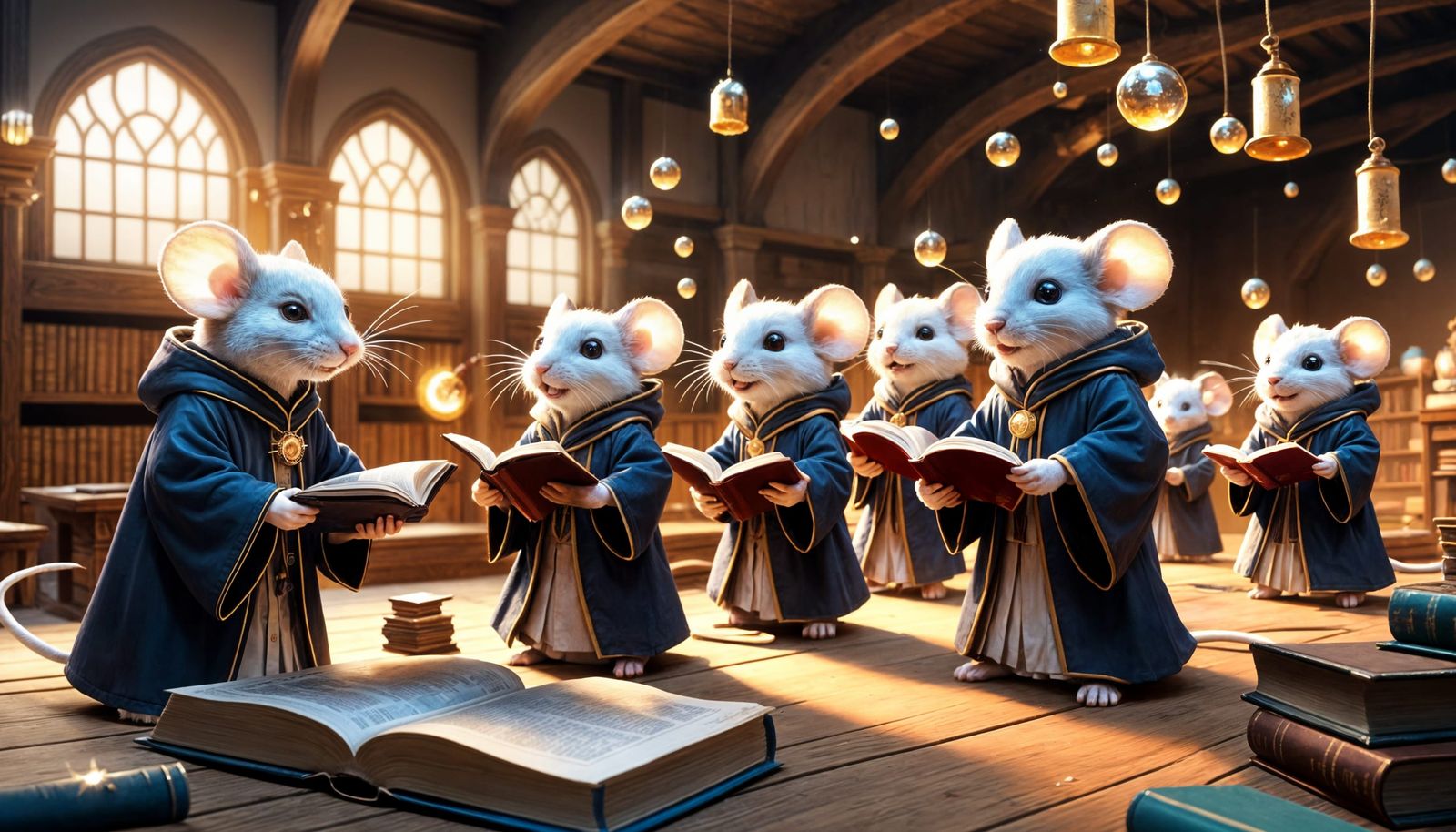 Mouse Wizards Learn Magic Spells in Fantasy Classroom