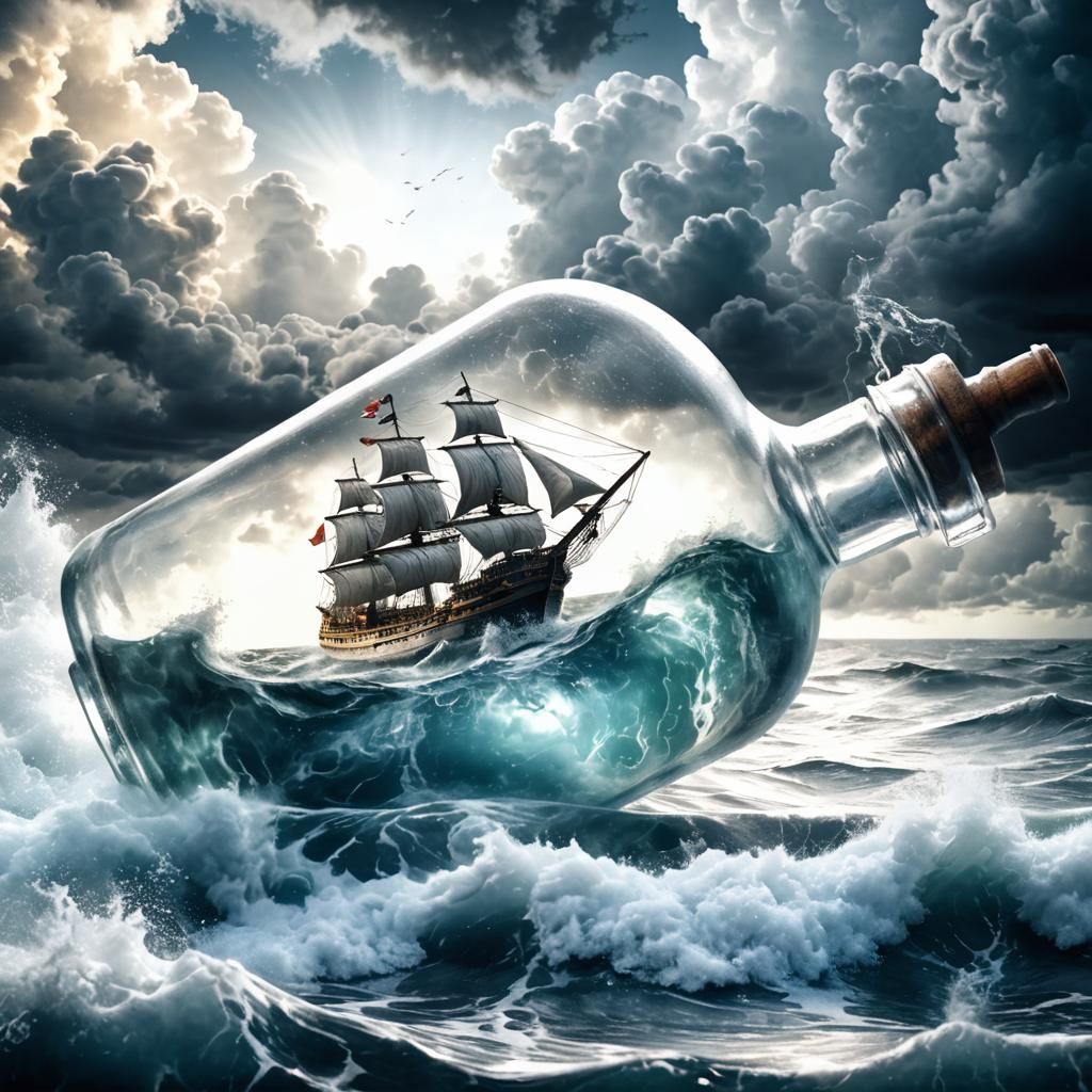 Ship in a Bottle Amidst Stormy Seas