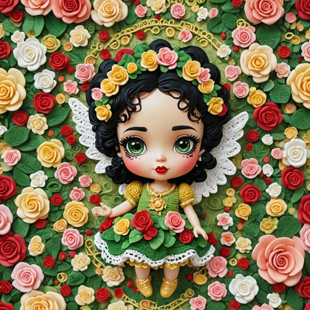 Crocheted Betty Boop Angel in Candy Art Style
