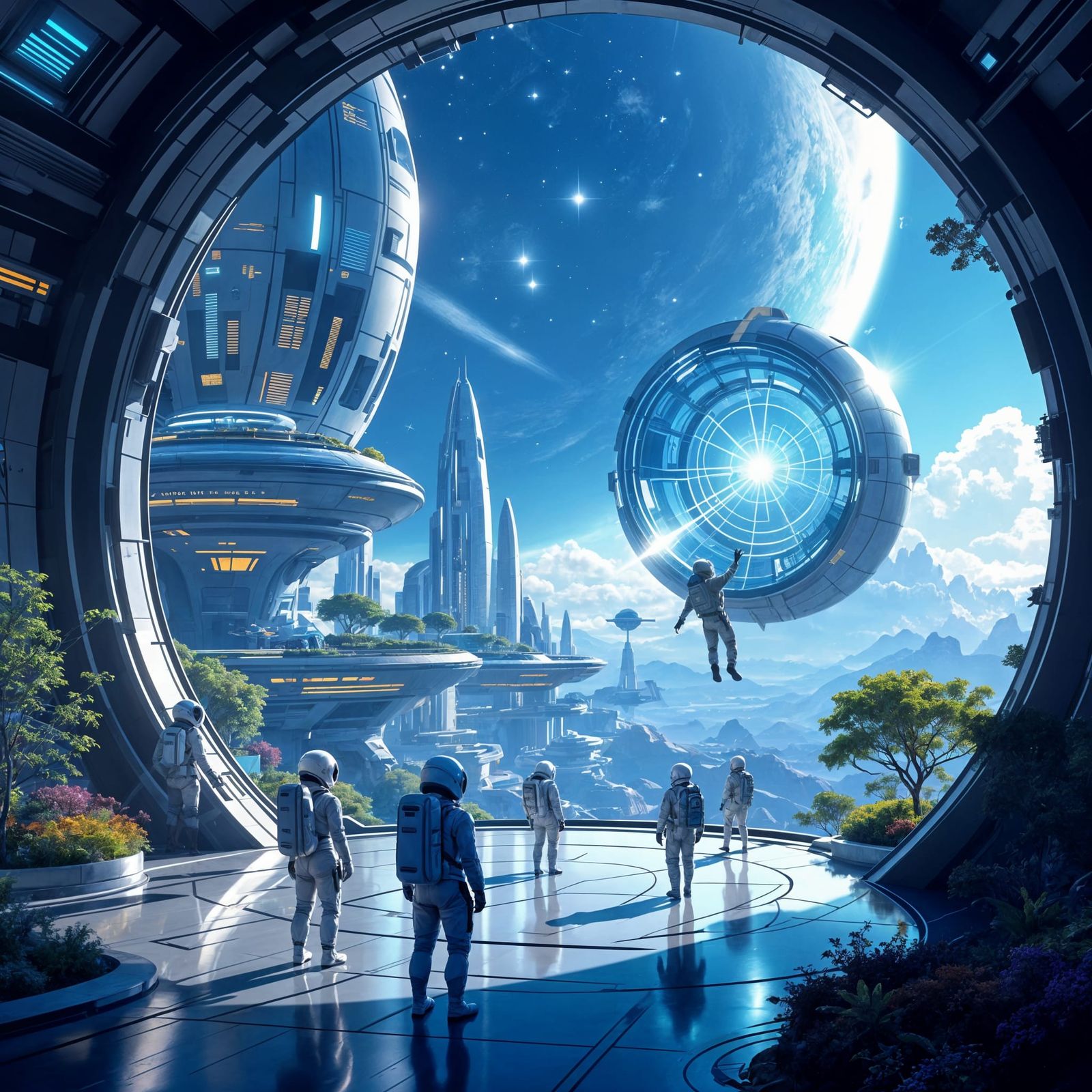 Futuristic Space Academy in Star-Dusted Sky