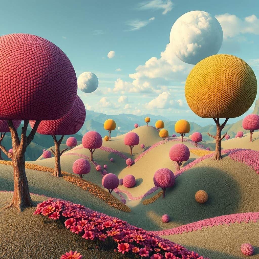 Surreal Spherical Landscape in Dreamy Surrealist Style