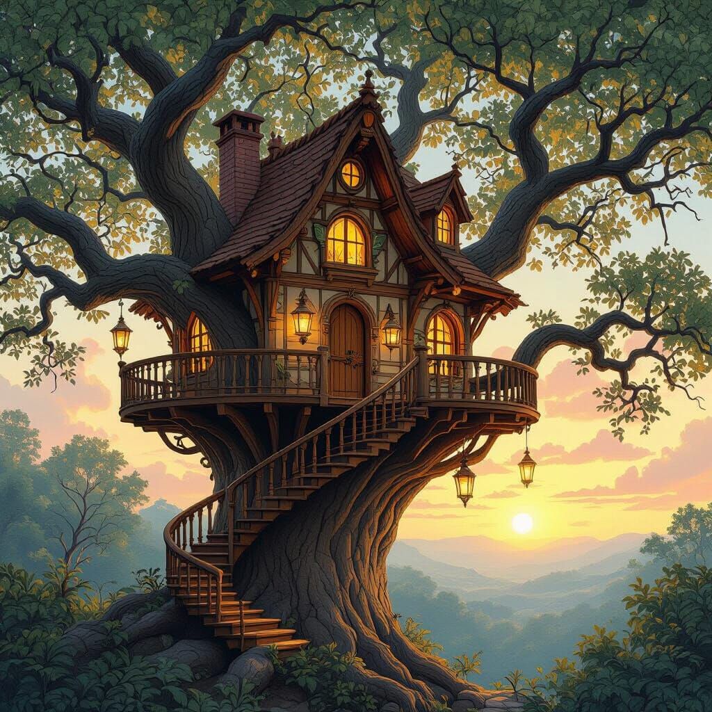 Majestic Treehouse in Art Nouveau Style