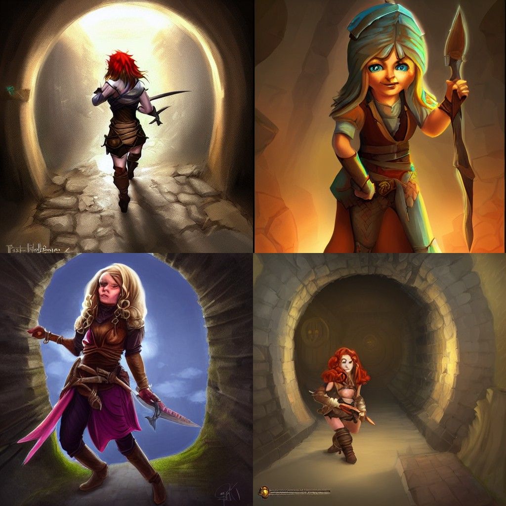 Fantasy Halfling Thief in Dark Tunnel Digital Art