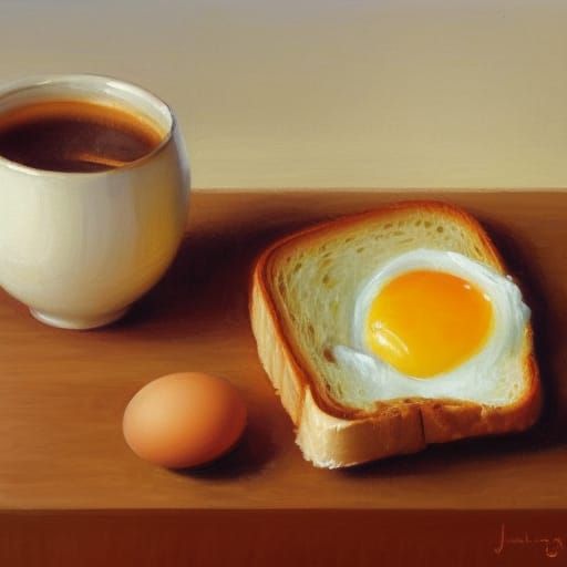 Egg and Toast Breakfast in Oil Painting Style