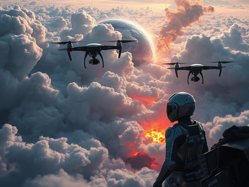 Drones Witness Earth's Creation: Hyperdetailed Concept Art