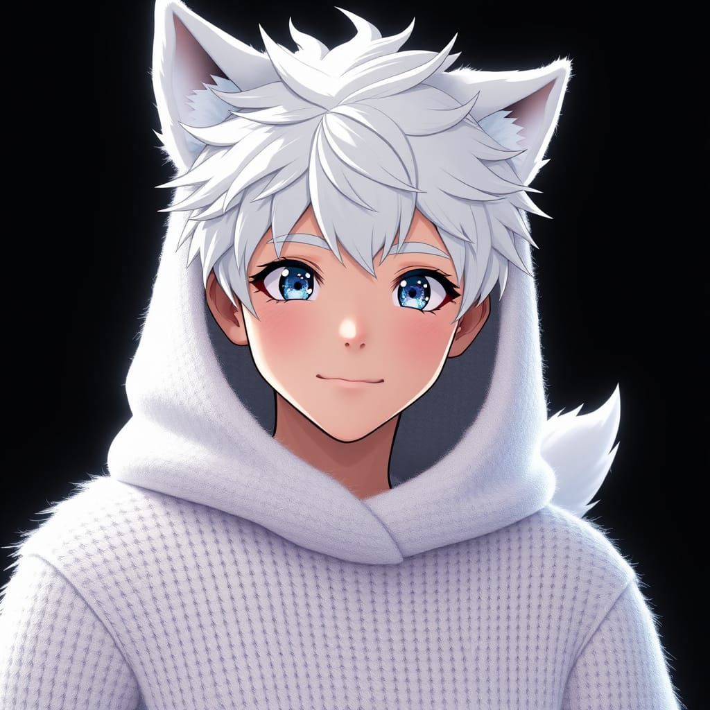 Boy with Wolf Sweater: Anime-Inspired 3D Art