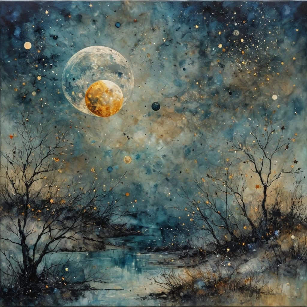 Surreal Planetary System in Retrofuturistic Impressionism