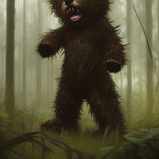 High Gothic Horror: Rotting Teddy Bear in Dark Forest