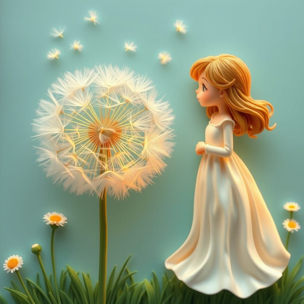 Whimsical Dandelion Scene in Plastiline Style