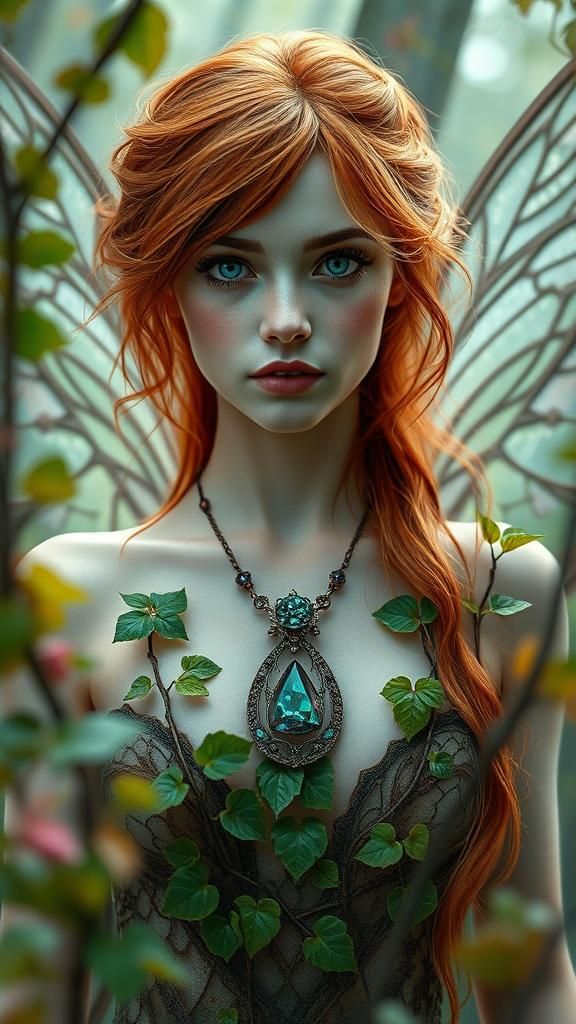 Auburn Haired Fairy Photograph in Stained Glass Style