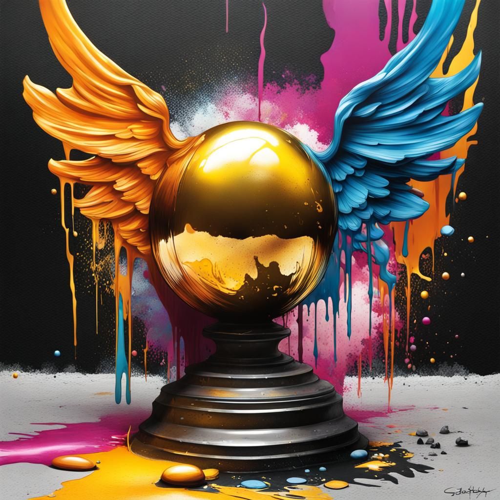 Golden Snitch Graffiti Art in Polychromatic Splash