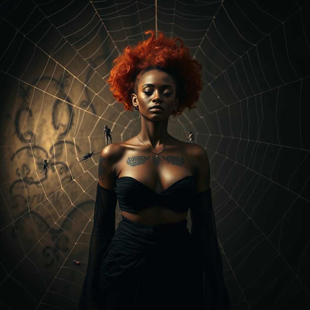 Gothic Spider Woman Portrait with Intricate Tattoos