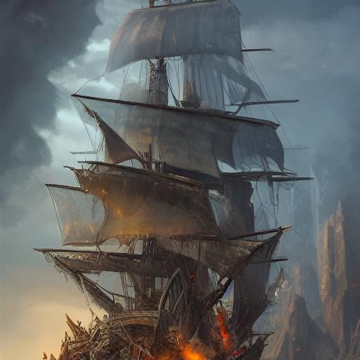 Pirate Battle Against Ghost Ship in Fantasy Art Style