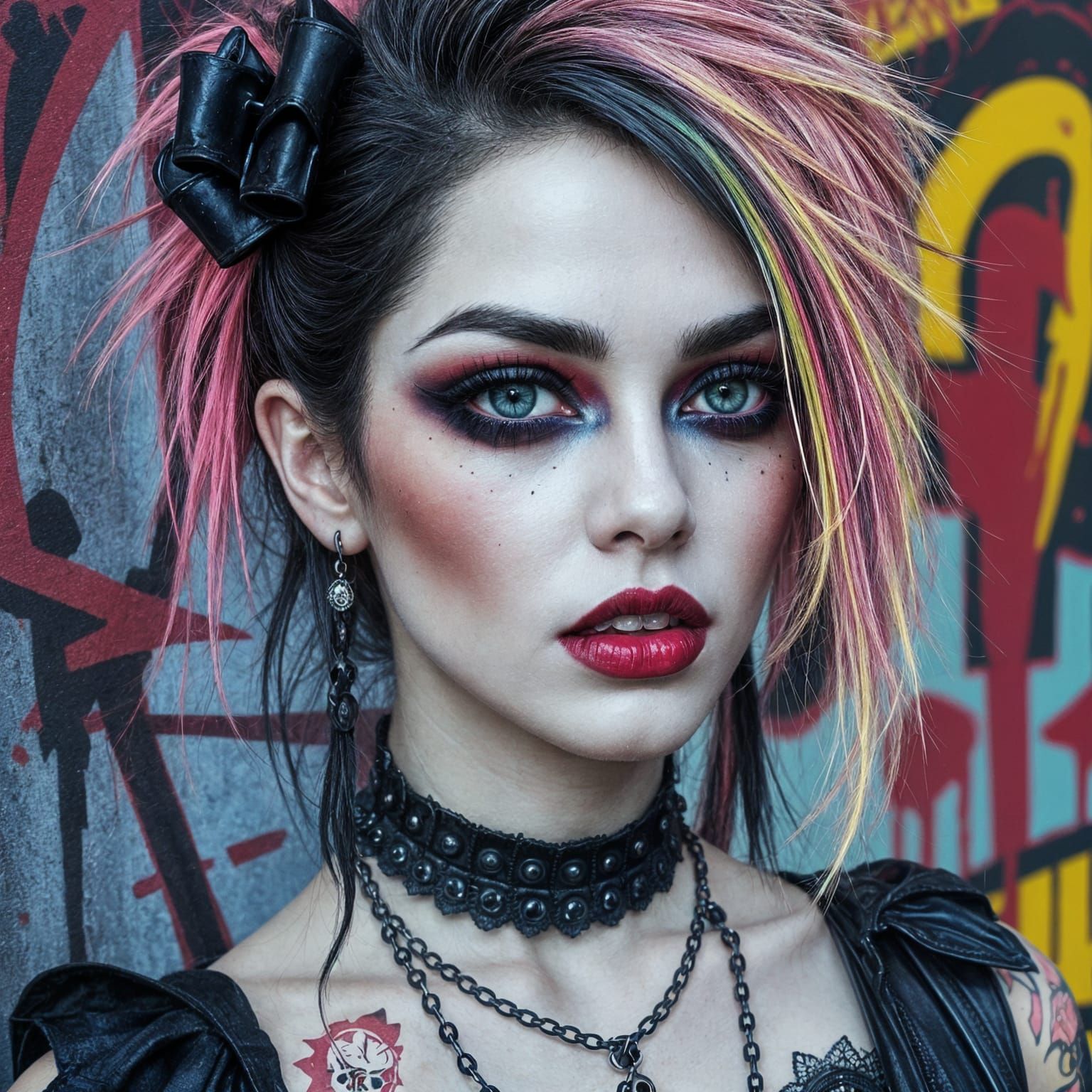 Ethereal Gothic Beauty in Vibrant Graffiti