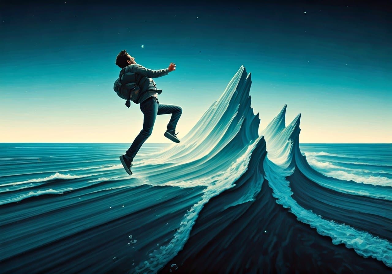 Director's Joyful Leap: A Maximalist Surreal Illustration