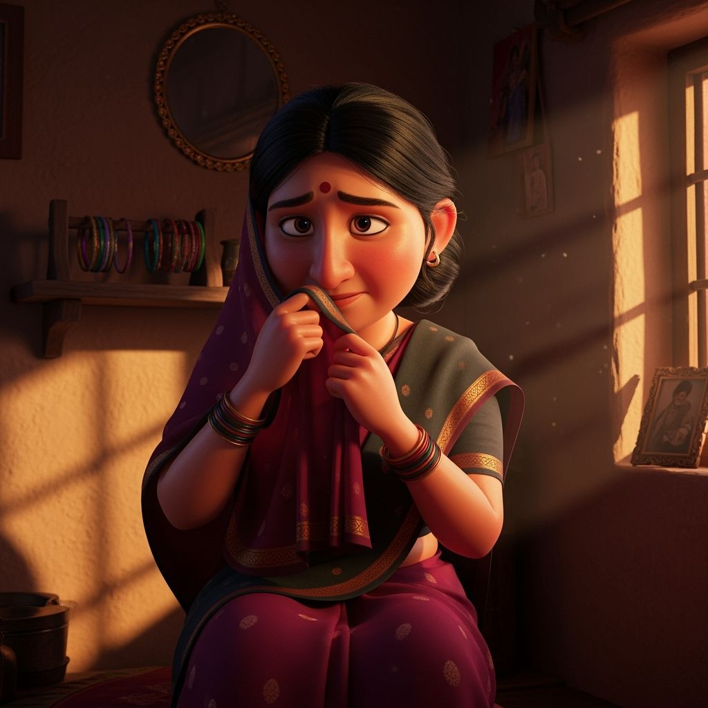 Disney Pixar Style Indian Woman Blushing Shyly