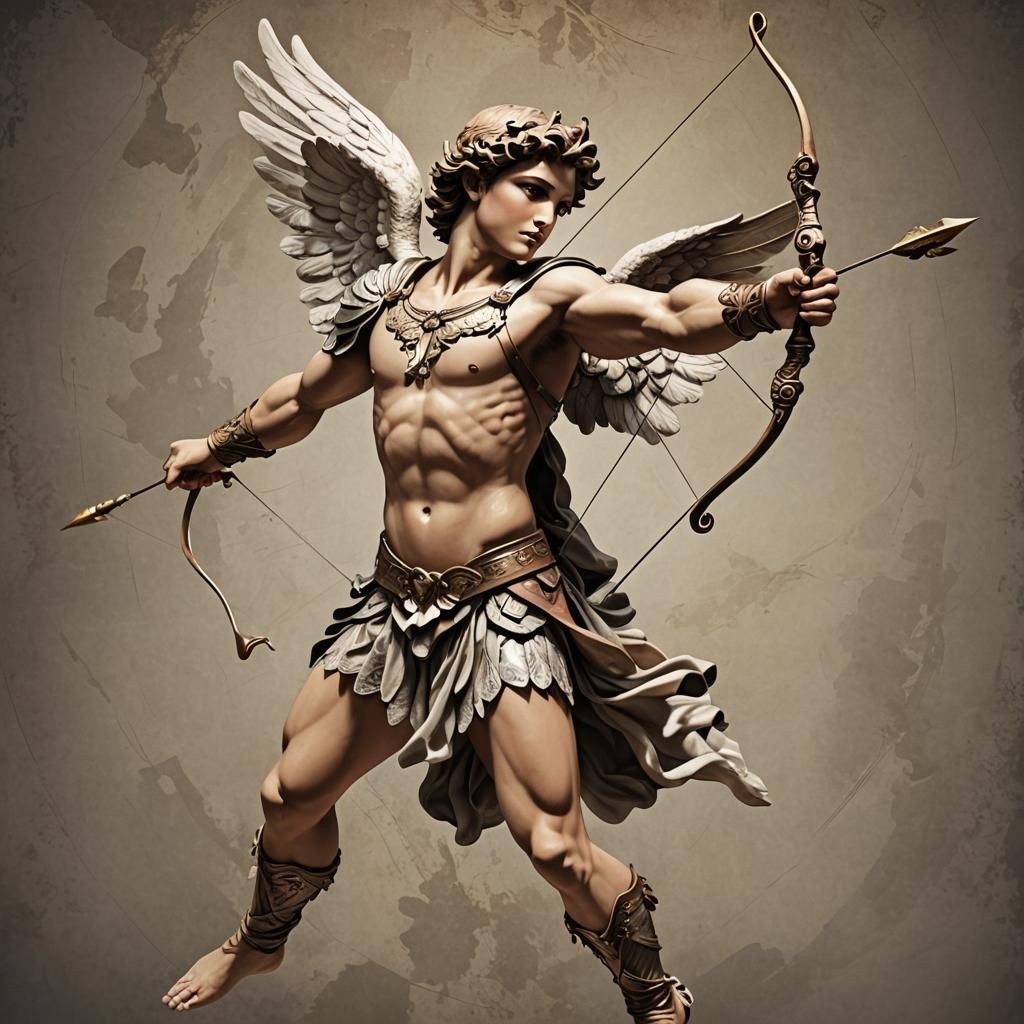 Airborne Cupid with Bow and Arrows