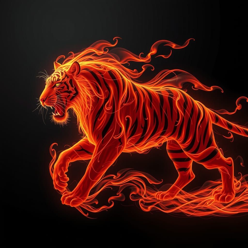 Ethereal Flame Tiger in Dark Art Style