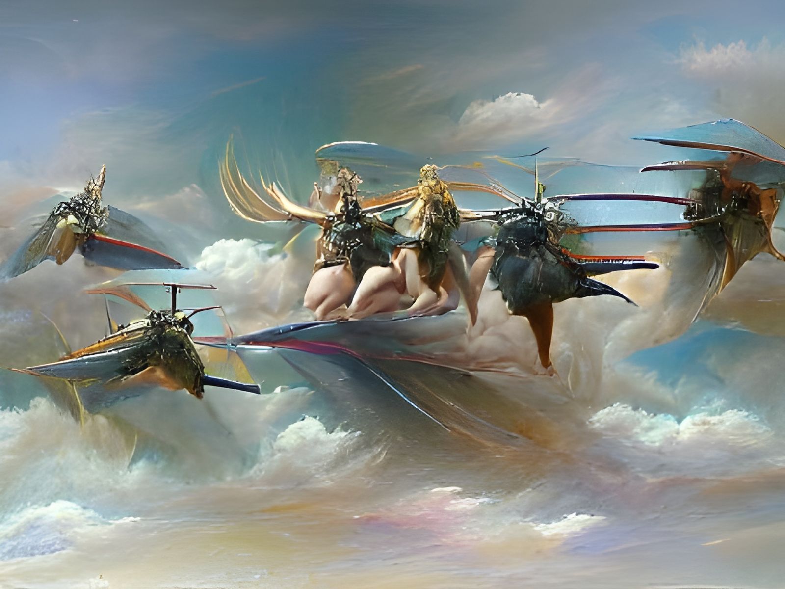 Valkyries Ride on Winged Horses as Oil Painting