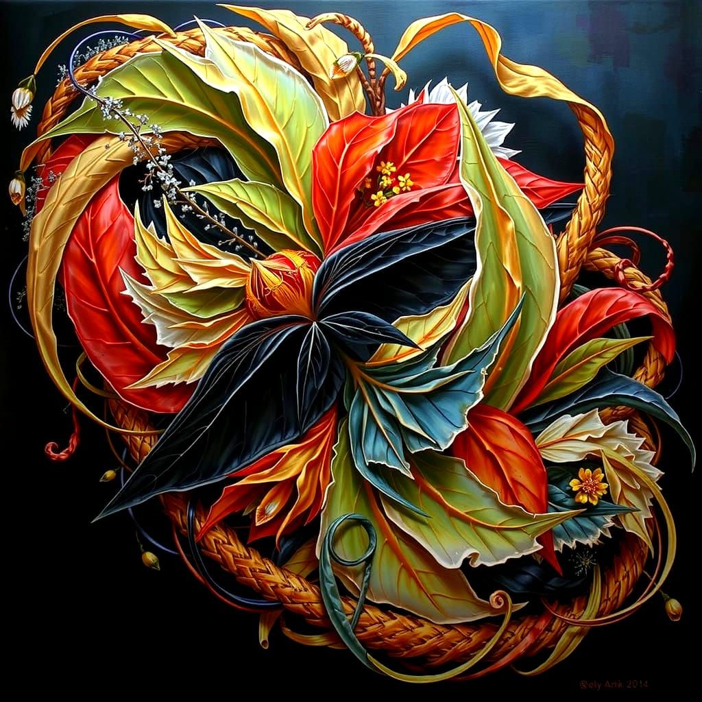 Hyperrealistic Tapestry of Fractured Botanical Forms