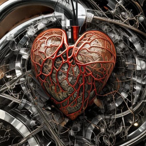 Cybernetic Heart in Metal Ribcage: Digital Art