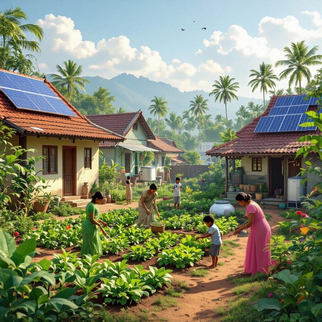 Sri Lankan Village Life with Green Initiatives and Children