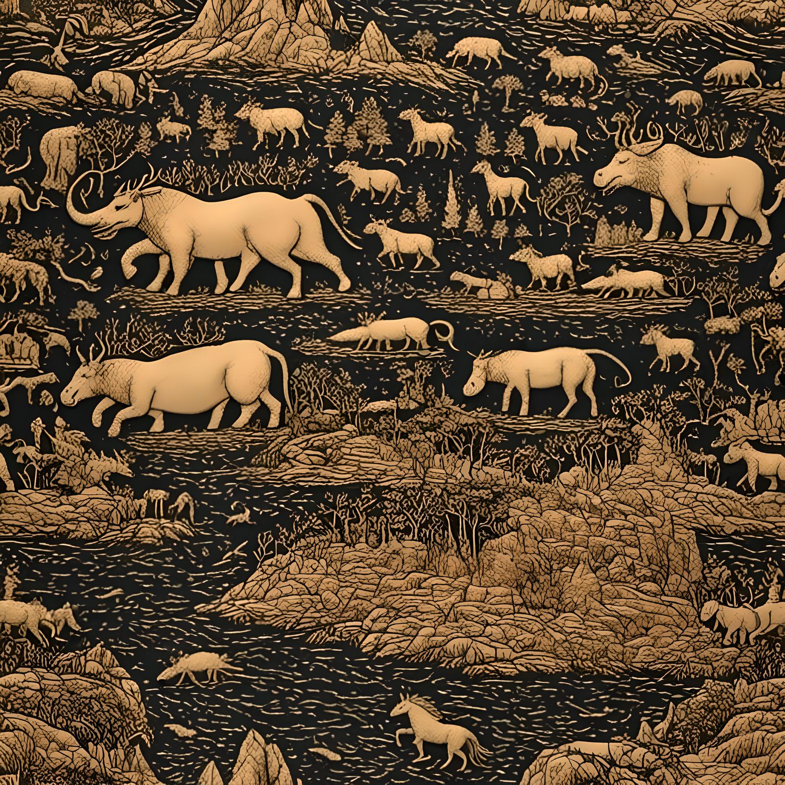 Stone Age Silhouette: Leather Cloth with Animal Drawings