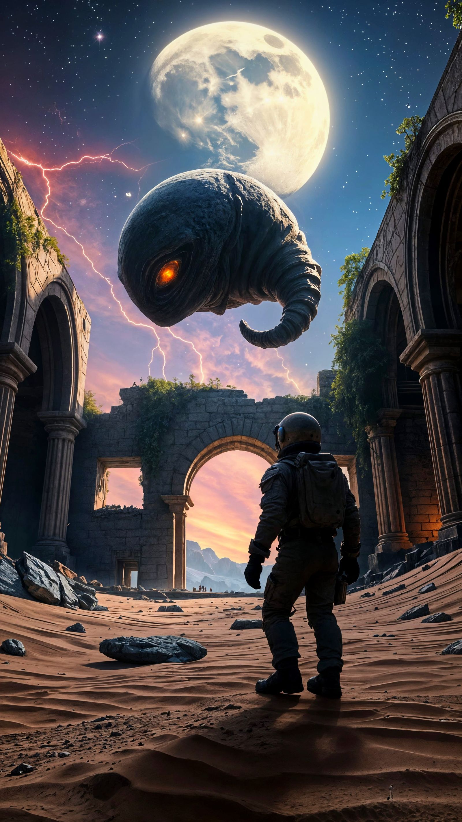 Astronaut Drifts Through Ancient Alien Cathedral