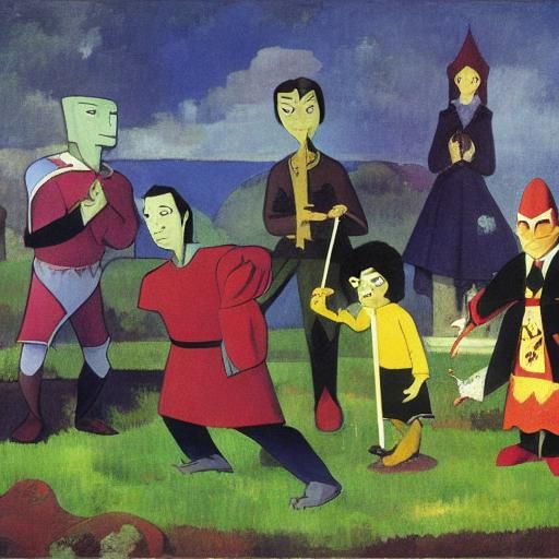 Vampire Tournament: Animated Heroes in Gauguin Style