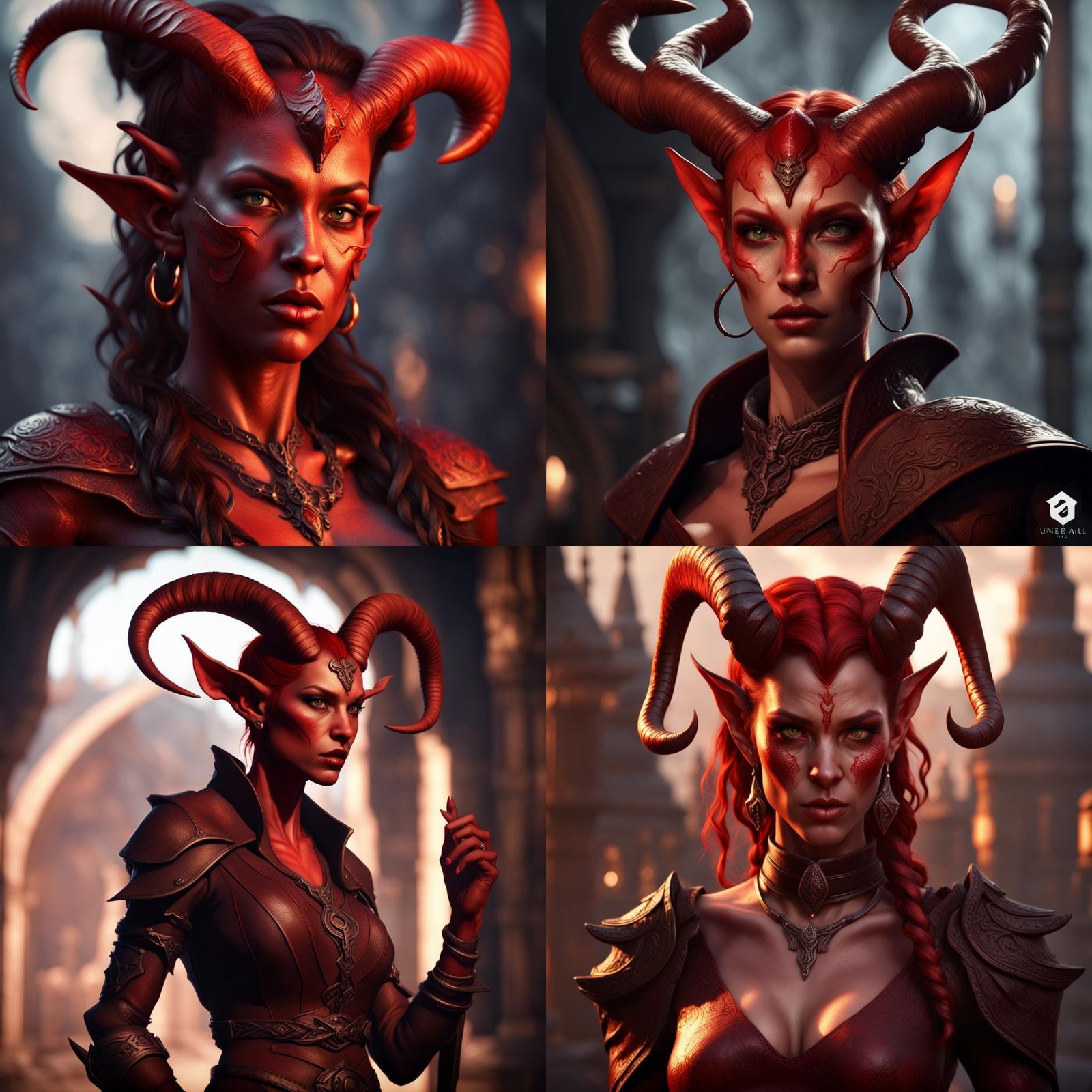 Beautiful Red-Skinned Tiefling Female in Detailed Matte Pain...
