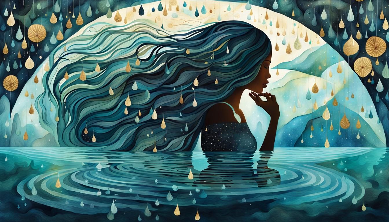 Inspirational Digital Collage: Woman by Sunset Pool