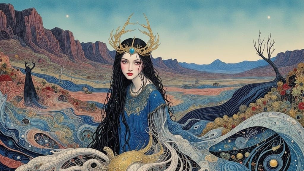 Ethereal Nomad with Bridget Riley Wave Patterns