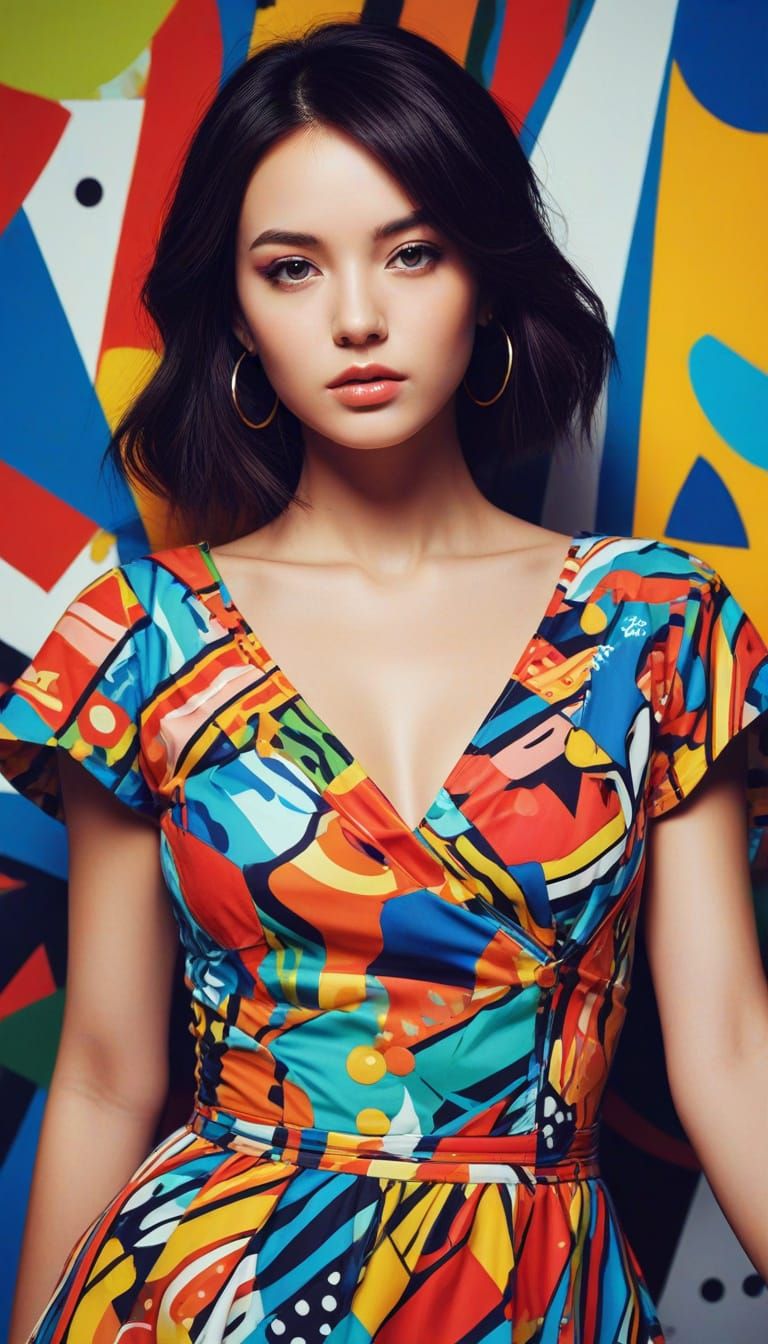 Vibrant Pop Art Oil Painting of a Confident Woman