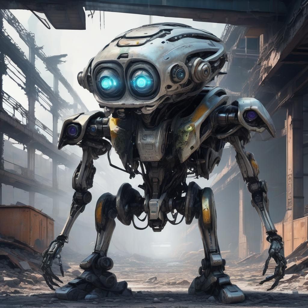 Anime Robotic Alien in Dystopian Sci-Fi Landscape