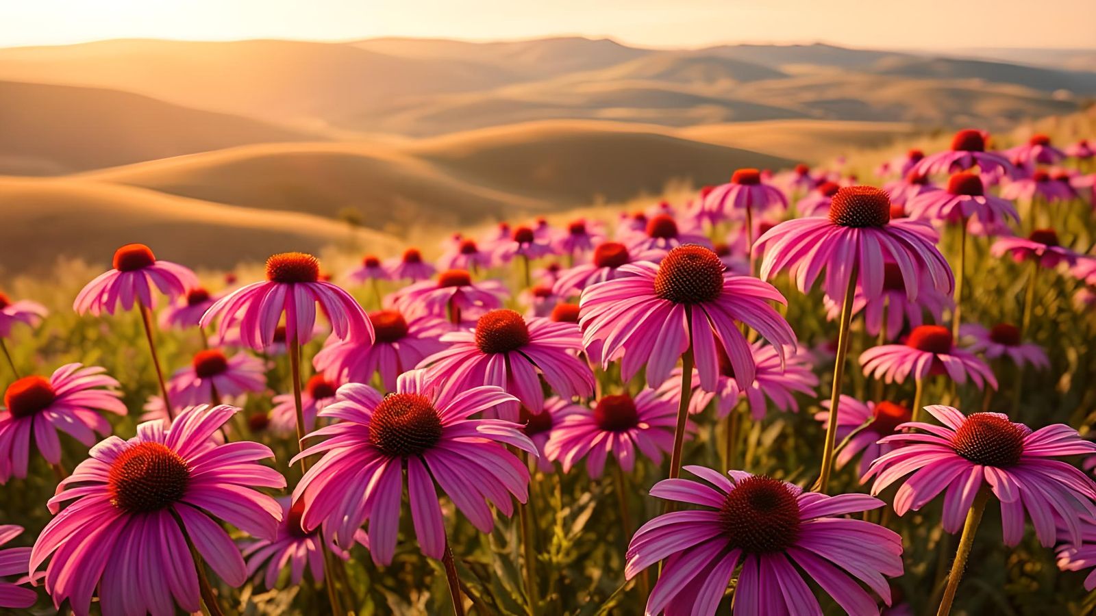Vibrant Pink Echinacea Flower Landscape in Sunlight