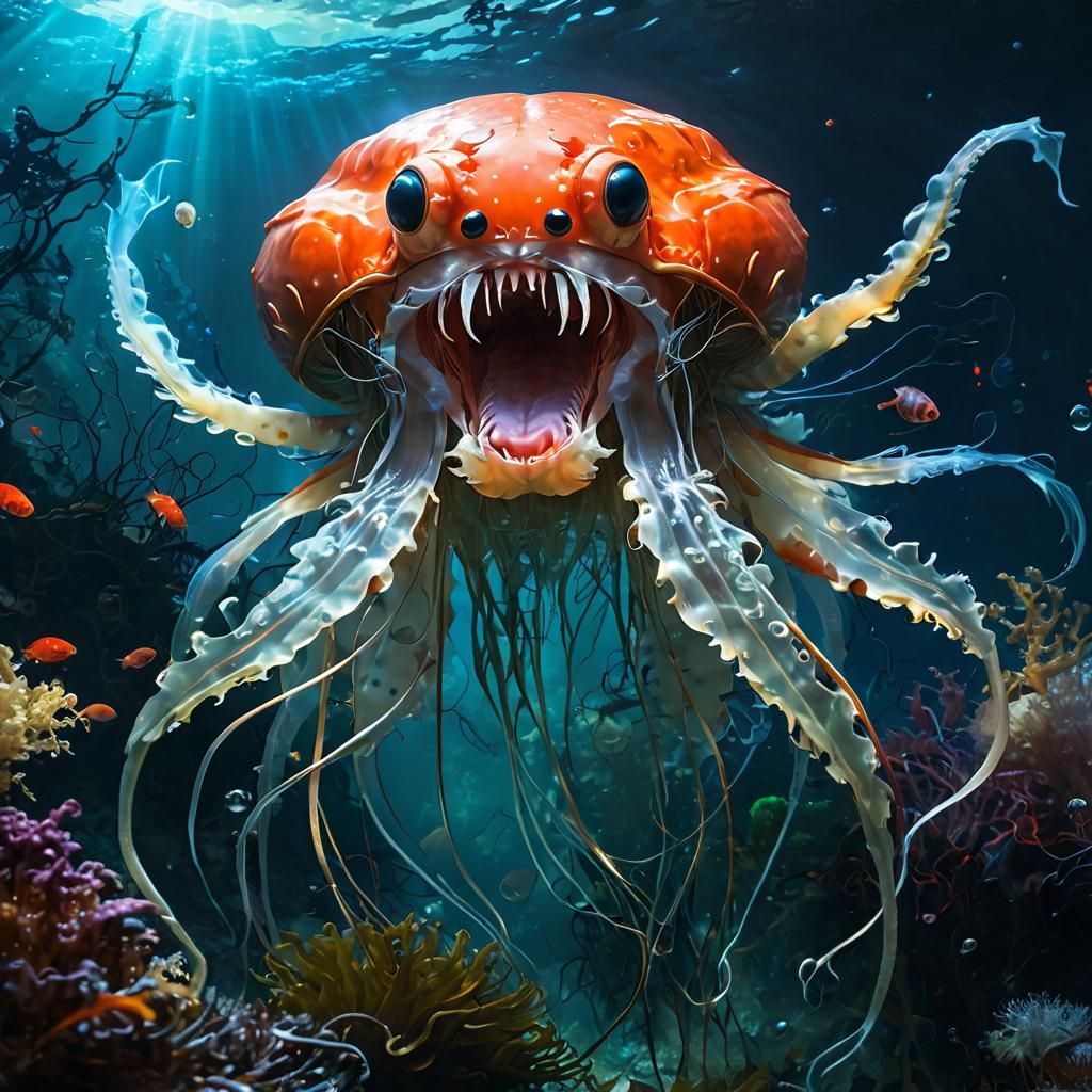 Underwater Alien Koi-Crab-Jellyfish Creature on Alien Planet