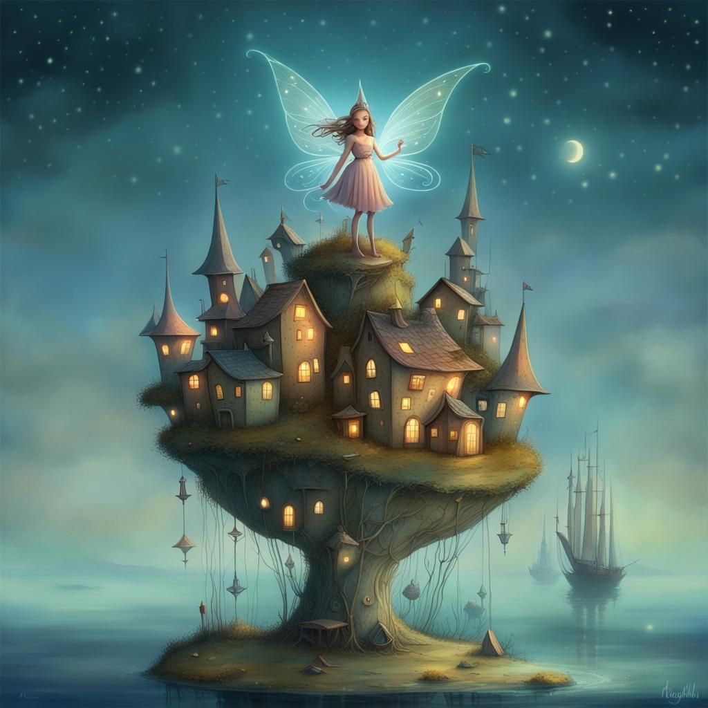 Fairy Village Floating on Twinkling Sea