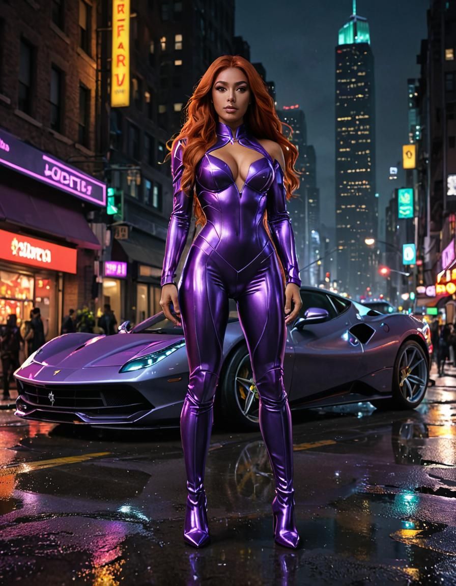 Starfire in Gotham City: Neon Anime Art