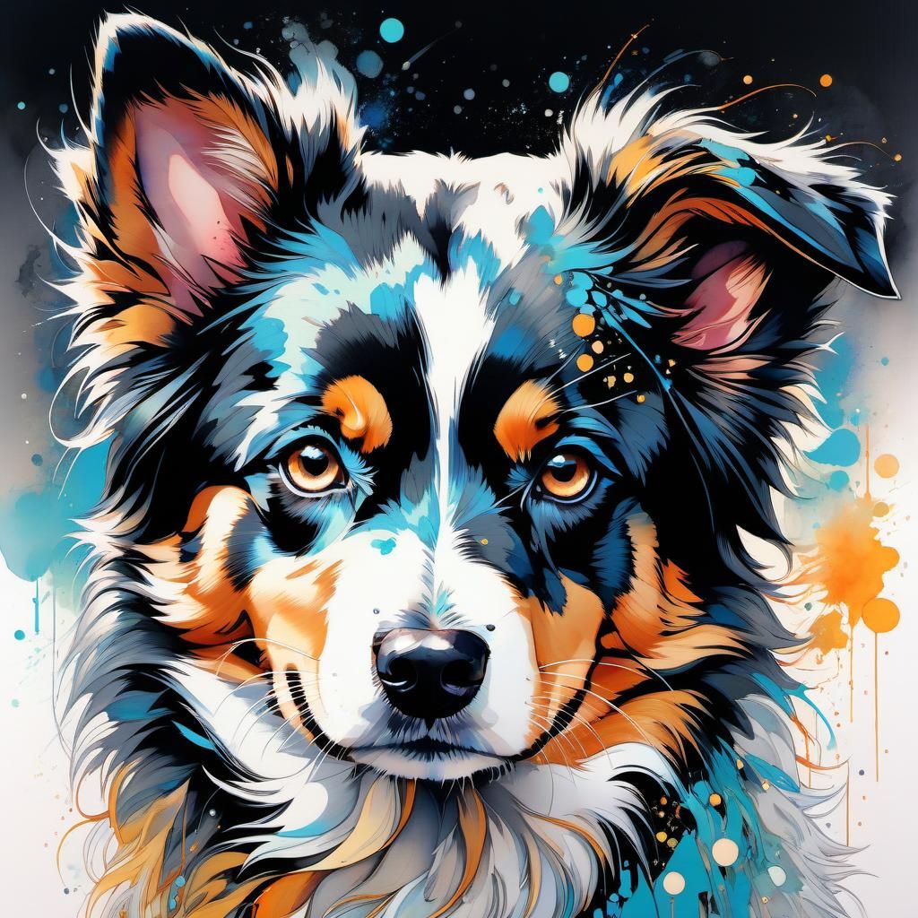 Adorable Australian Shepherd in Anime Style